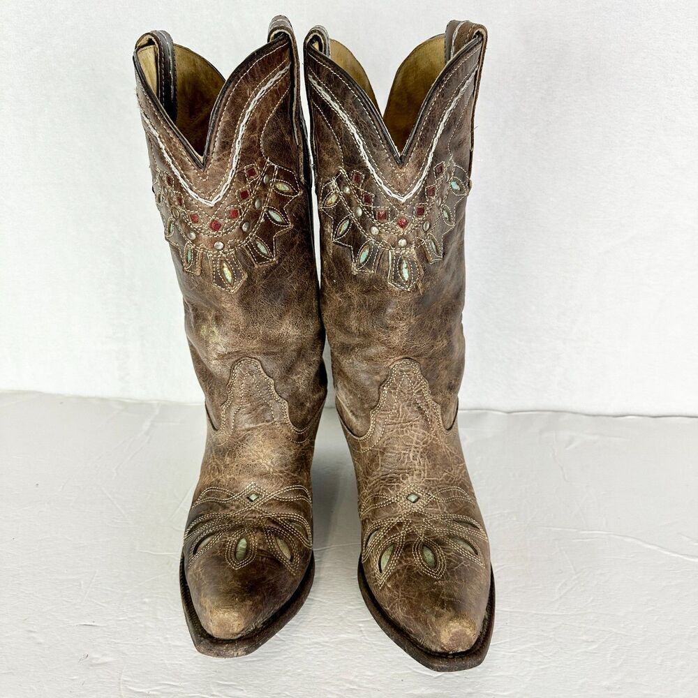 Tony Lama Women's Vaquero Rancho Inlay Snip Toe Western Boot Size 6.5 Chocolate - Picture 4 of 11